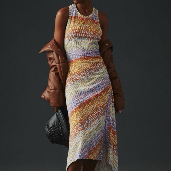 Anthropologie Daily Practice Women Dress Medium Colorful Maxi Ruched Motif - Picture 1 of 14